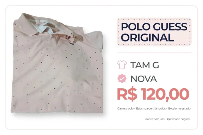 Camisa Polo marca Guess cor rosa pique tamanho G nova