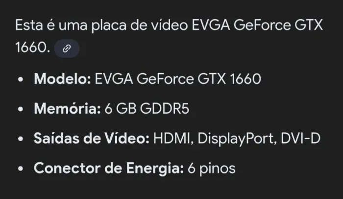 placa de video GEFORCE Gtx 1660 EvGA 