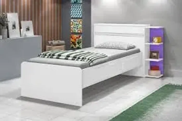 Cama Solteiro Bau Jade com Gavetas Branco.Lilas Flex J A Moveis - Entrega Rápida! 