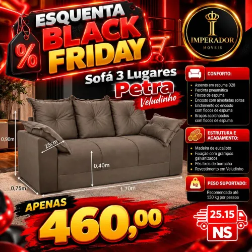 Sofá 3 lugares Petra veludinho