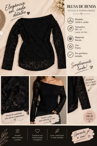 Blusa Renda Ombro caído