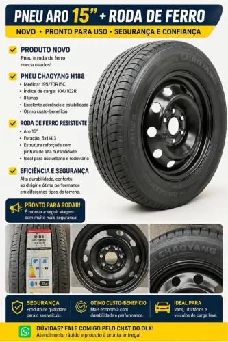 Pneu Novo Chaoyang 195/70 R15C + Roda de Ferro Aro 15 - Pronto para Uso