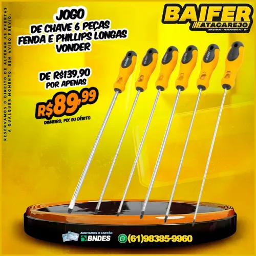Jogo de Chave 6 Peças Fenda e Phillips Longas Vonder