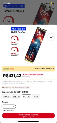 Ssd nvme 2 512gb novo