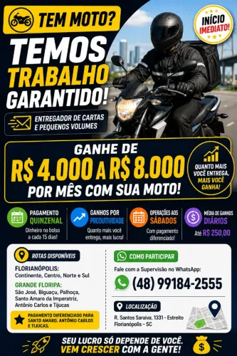 ENTREGADOR COM MOTO - FLORIANÓPOLIS E REGIÃO