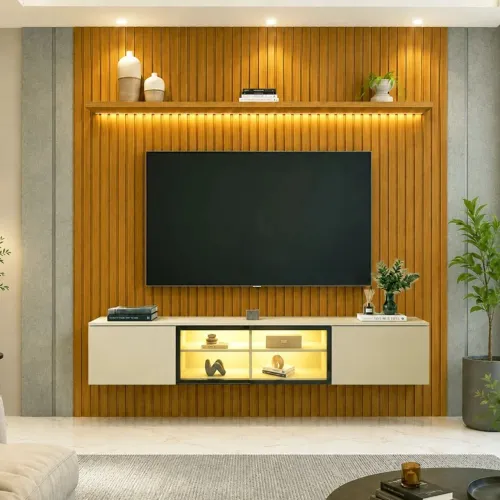 Painel Home Naturale Ripado + Nicho com LED rf7