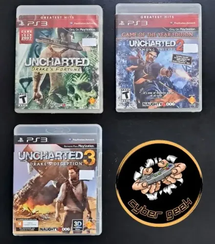 PS 3 PLAYSTATION 3 KIT COM 3 JOGOS UNCHARTED 1 , 2 e 3