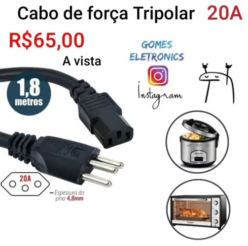 Cabo De Força Padrão 20A Bivolt Cor Preto (Loja Fisica)
