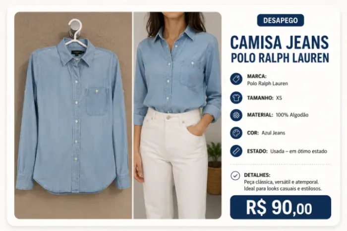 Camisa P ou PP Jeans Pólo Ralph Lauren original