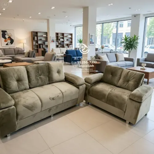 Sofá 2 e 3 Lugares Braço Fofão Suede Caramelo D33 Confortável Luxo