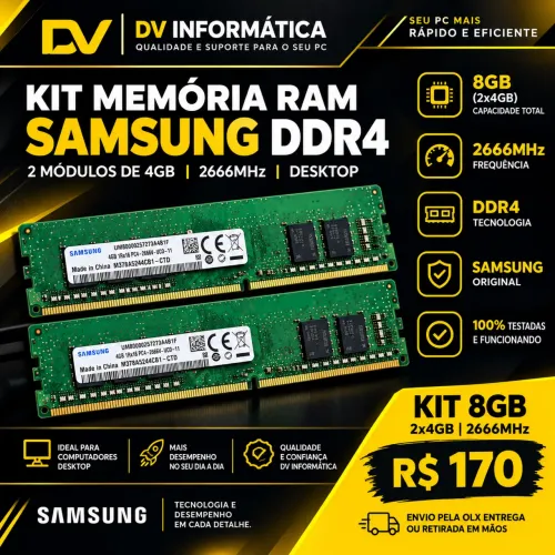 KIT Memória RAM Samsung DDR4 8GB (2x4GB) 2666MHz PC Desktop | Original Testado