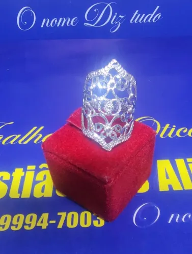 Anel Ouro Branco18 Kilates Peso 4.79 Gramas 30 mm x 20 mm Maciço                          
