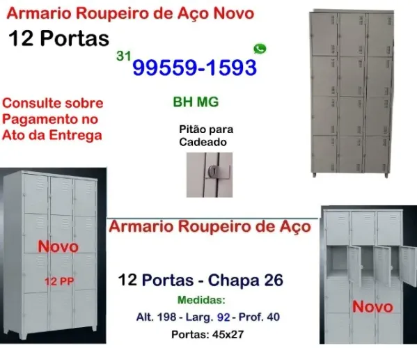 Armário de aço 12 portas comercio escaninho guarda volume vestiário indústria academia aut