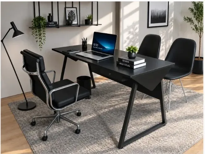 Mesa Office Clean Santoro. Em Madeira Maciça L100CM X P50cm x A74cm.