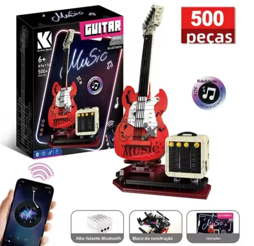 BLOCOS DE MONTAR GUITARRA ROCK BLUETOOTH MUSIC - 500 PEÇAS - KY BLOCKS - MODELO K96174