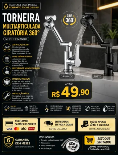 TORNEIRA MULTI ARTICULADA GIRATÓRIA 360° - MONOCOMANDO