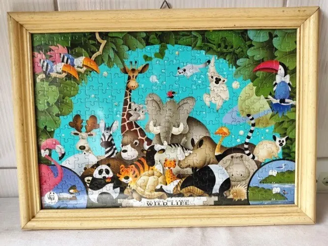 Quadro Quebra Cabeça com Moldura 43x32cm tema Animais 300 peças