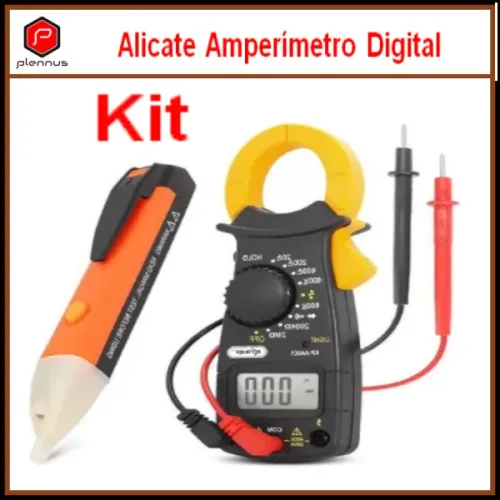 Conjunto kit Alicate Amperímetro + Caneta Alerta de Tensão Ac Dc com Aviso Sonoro z243