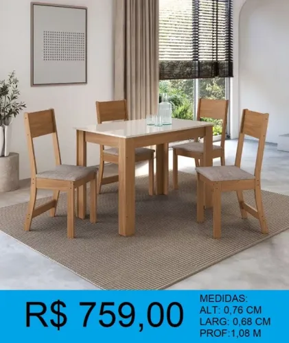 Mesa em madeira com 4 cadeiras reforçada- Entrega e montagem GRATIS 
