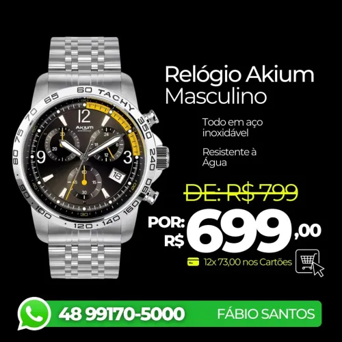 Relógio Akium Masculino Aço inoxidável (Novo)