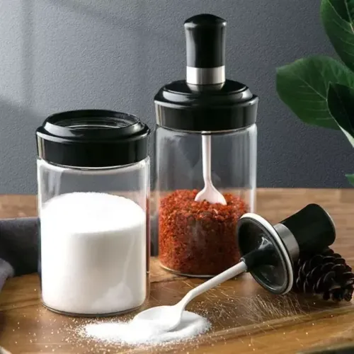 Kit com 6 porta temperos de vidro -São 4 potes c\ colher + 1 meleira + 1 c\ pincel - 200ml