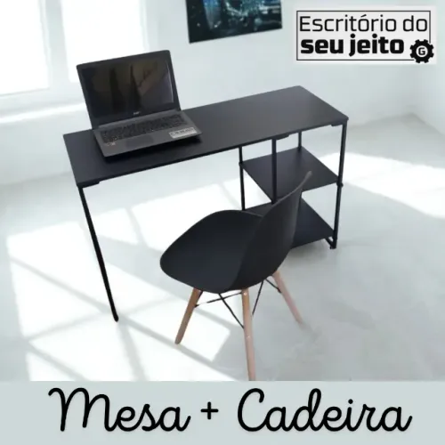 Escrivaninha + Cadeira Nova 1,10m Mesa de Escritório Multiuso Computador Notebook Estudo