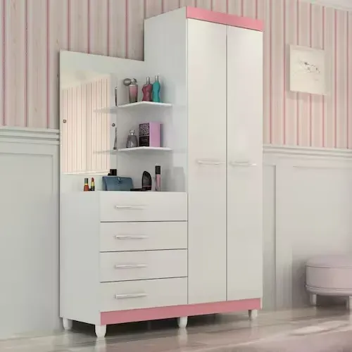 "Elegância Compacta: Guarda-Roupa Solteiro Melissa Flex com Espelho, 2 Portas e 4 Gavetas