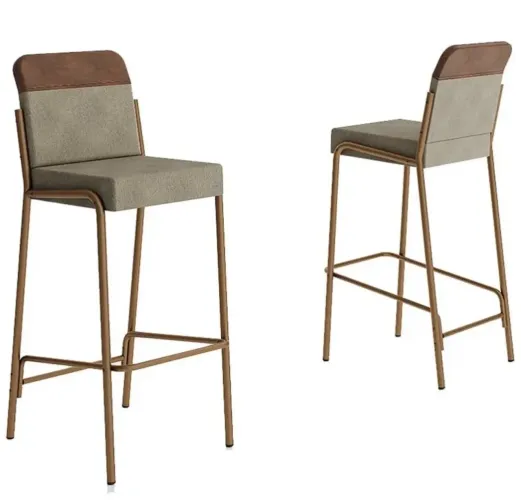 Kit 2 Banquetas em Aço Tubular Tecido Linho p654