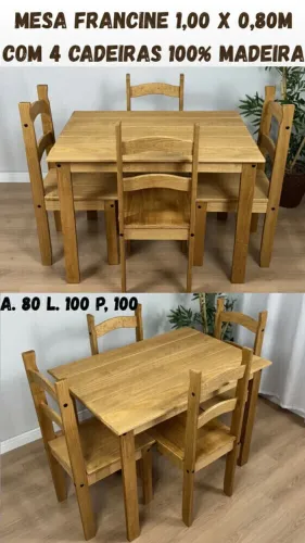 Mesa 4 Cadeiras Madeira Pinus - Nova na Caixa
