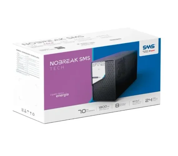 Nobreak SMS Tech, 1800va, 8 tomadas, bivolt - NOVO - Na Caixa 