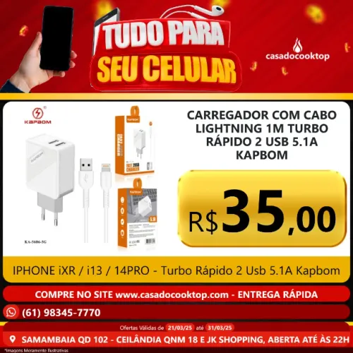 Carregador Turbo Com Cabo Lightning iPhone Rápido 2 Usb 5.1A Kapbom