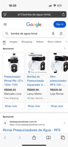 Pressurizador de Água Rinnai RFS 127v 120w 110V