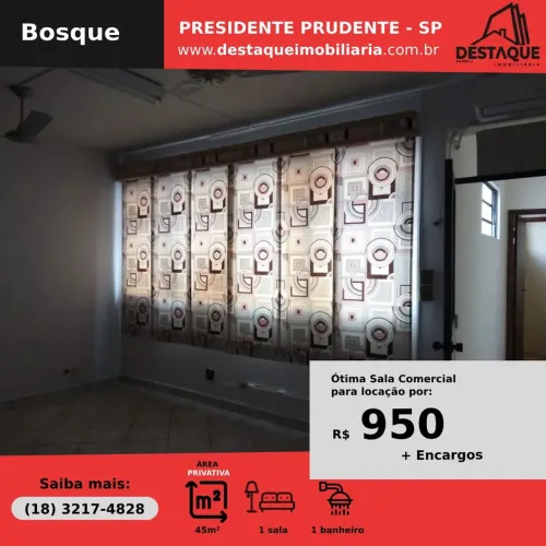 Sala Comercial para Locação em Presidente Prudente, Bosque, 1 banheiro