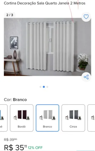 Cortina para Sala, Quarto ou Janela 2 Metros -  Branca com varão 