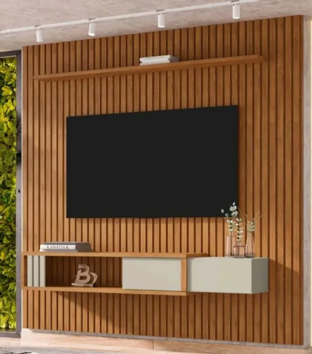 Painel ripado com nicho moderno  para tv de até 85