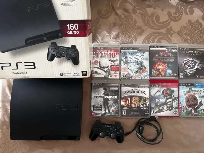 PS3 Slim Playstation 3 + Caixa Original + 8 Jogos Originais