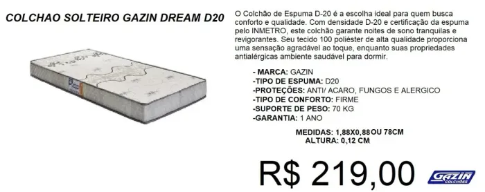 Colchão solteiro d D20 Selado -  Corre aproveitar