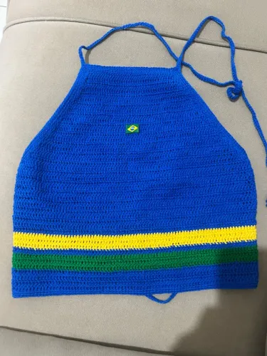 Blusa Brasil Cropped de crochê