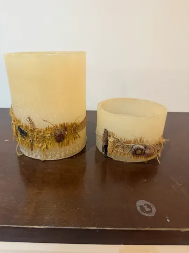 Par de Castiçais Decorativos Rústicos em Cera/Resina - Estilo Natural