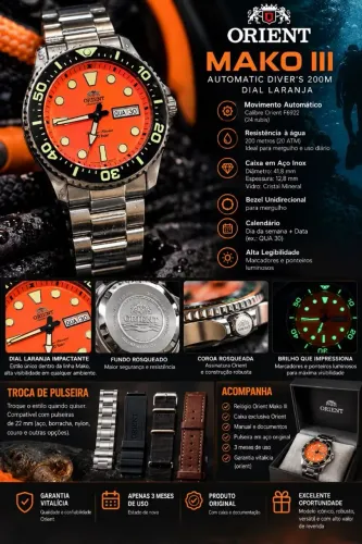 Relógio orient mako III automático