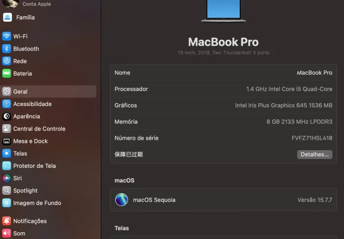 MacBook Pro 13inch 2019 original Apple, bem conservado