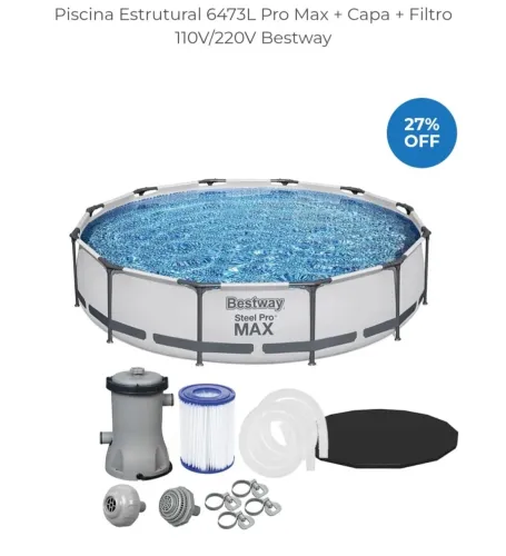 Piscina Estrutural 6473L Pro Max + Capa + Filtro 110V/220V Bestway