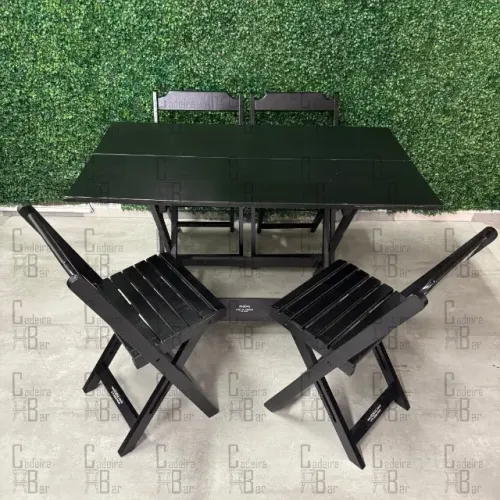 Jogo de Mesa Dobrável de Madeira com Cadeiras Dobráveis de Madeira para Bares