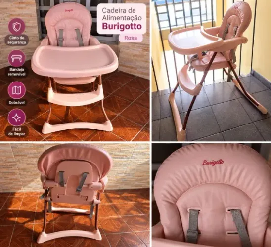 Cadeira de Alimentação Burigotto Rosa com Bandeja e Apoio para os Pés