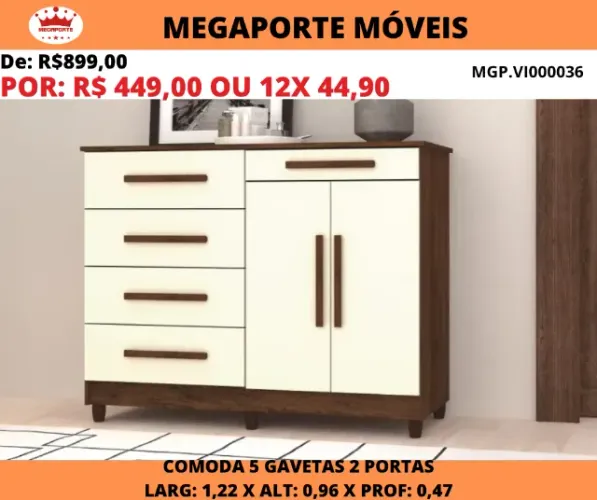 CÔMODA 5 GAVETAS 02 PORTAS