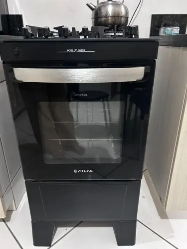 Fogão Atlas Agile Up Glass 4 Bocas com Forno - Preto, Usado em Bom Estado
