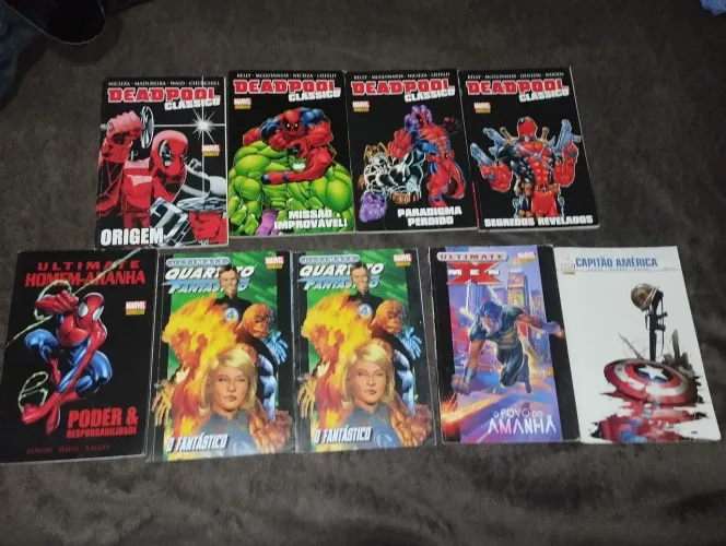 Lote HQs - Deadpool Clássico, Ultimate Homem Aranha, X men, Quarteto e Capitão America