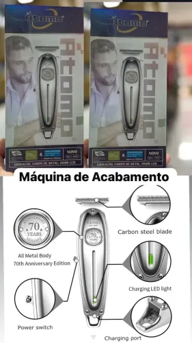 Máquina Profissional de Corte e Acabamento Sem Fio Metal Barbeiro KM-1949