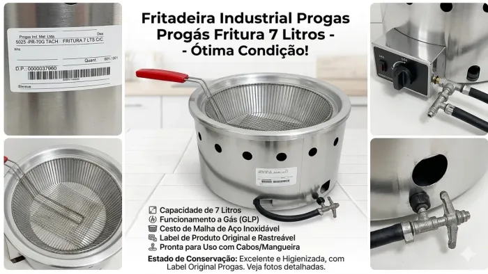 Fritadeira Industrial Progás 7L a Gás | Aço Inox | Ótimo Estado - Pronta para Usar!