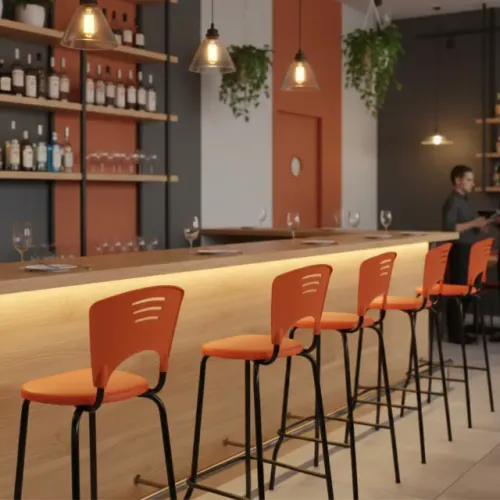 Banqueta Alta Fixa Laranja Design Moderno para Cozinhas, Bares e Espaços Gourmet 34104